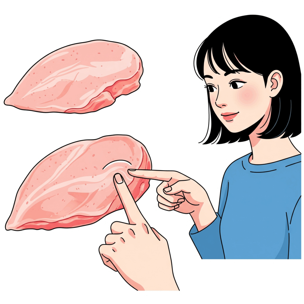 鶏むね肉のハリと弾力を確かめる