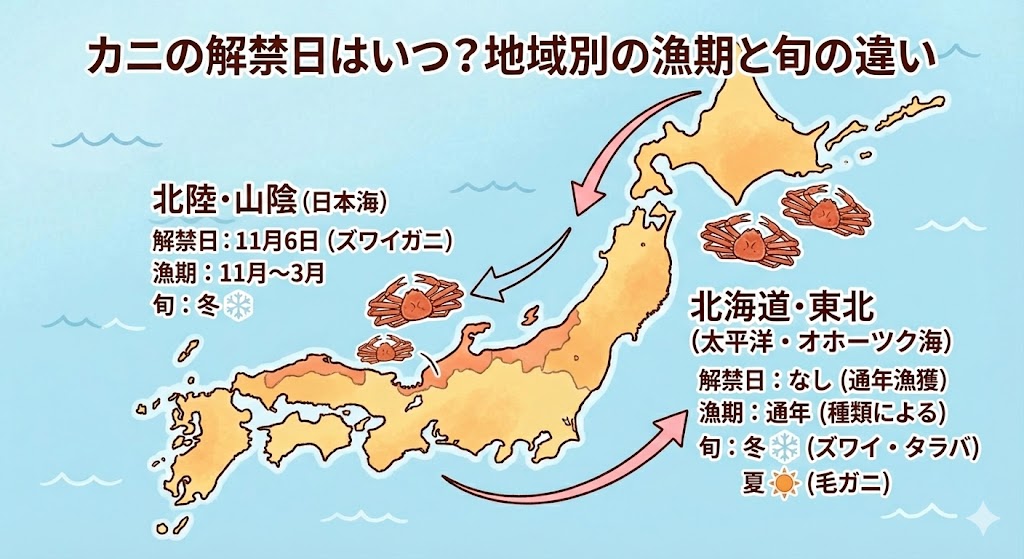 カニの解禁日はいつ？地域別の漁期と旬の違いを徹底解説