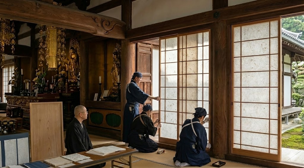寺院の重厚な空間に合う障子張替えとは？和紙の種類や施工専門業者選びを解説