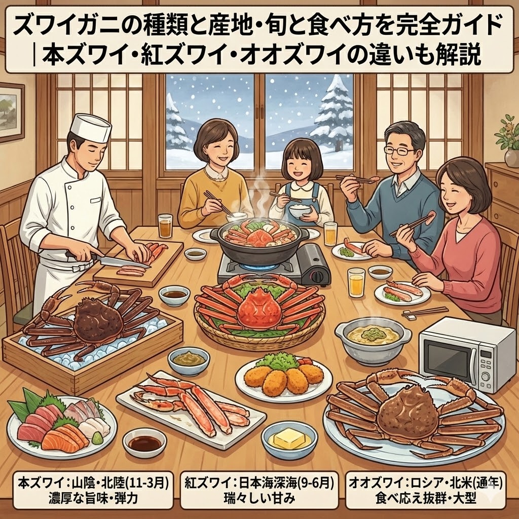 ズワイガニの種類と産地・旬と食べ方を完全ガイド｜本ズワイ・紅ズワイ・オオズワイの違いも解説