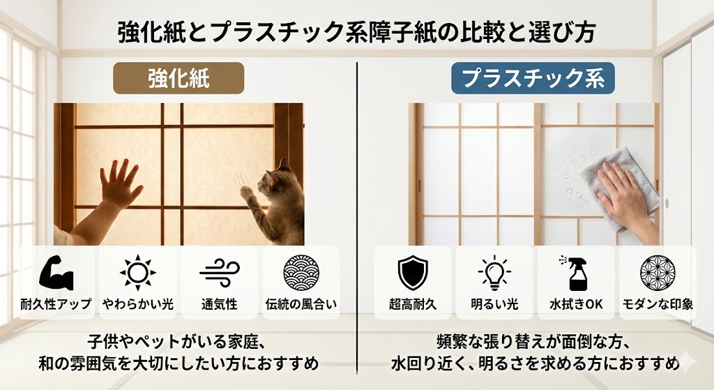 強化紙とプラスチック系障子紙の比較と選び方