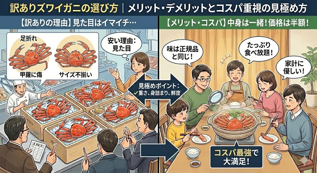 訳ありズワイガニの選び方｜メリット・デメリットとコスパ重視の見極め方