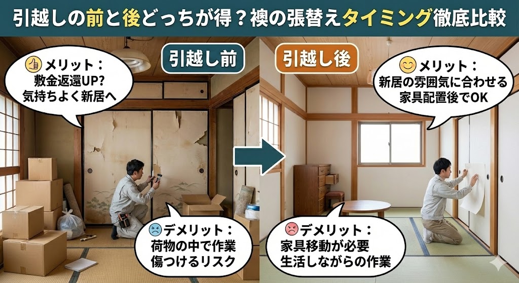 引越しの前と後どっちが得？襖の張替えタイミング徹底比較